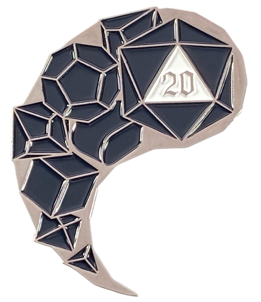 Geometric Yang pin design with a nat 20 on the biggest die.