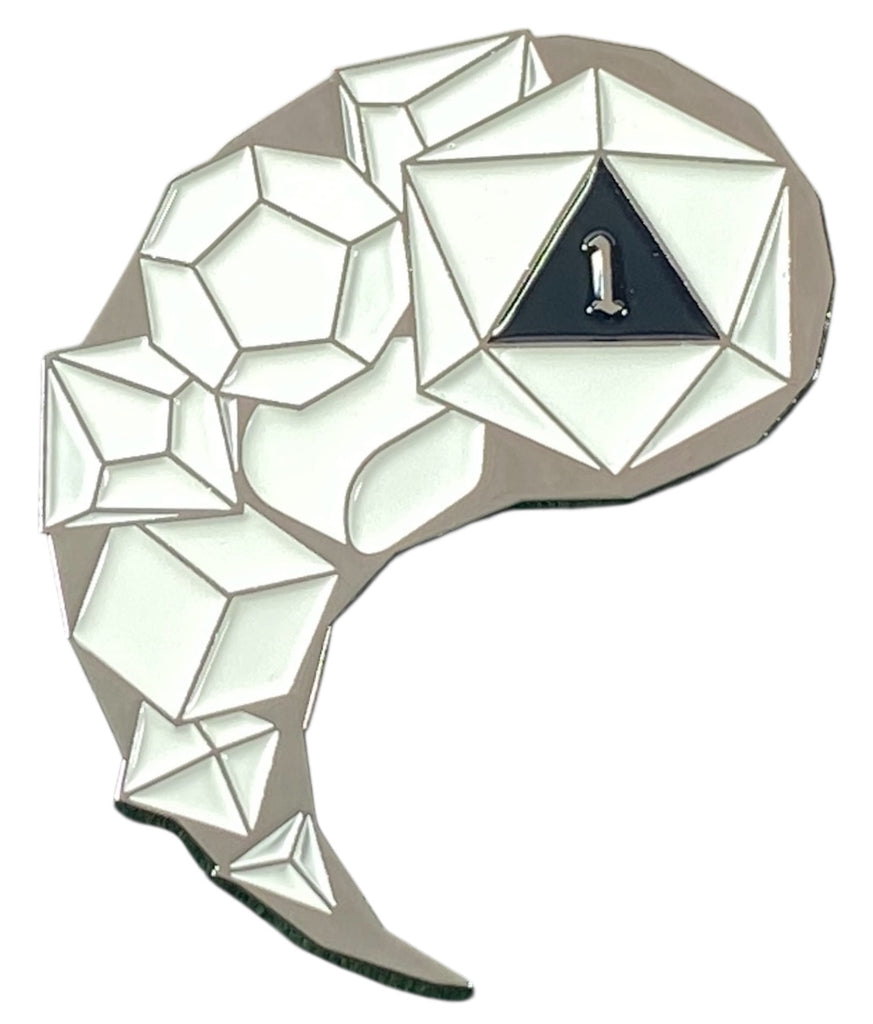 Geometric white Yin design with a number '1' on the d20