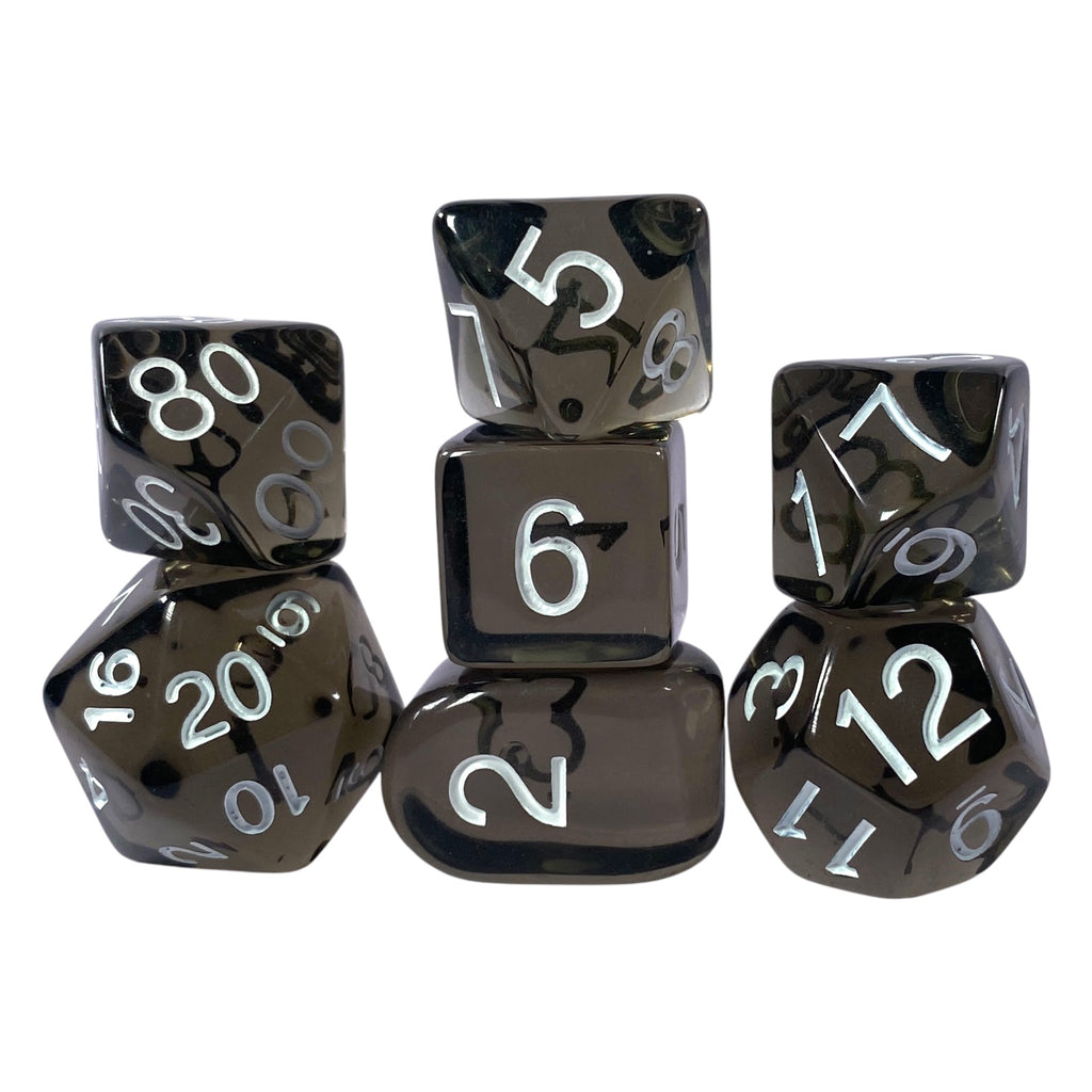 Translucent Black (Smoke) w/ White Ink - Set of 7 Dice