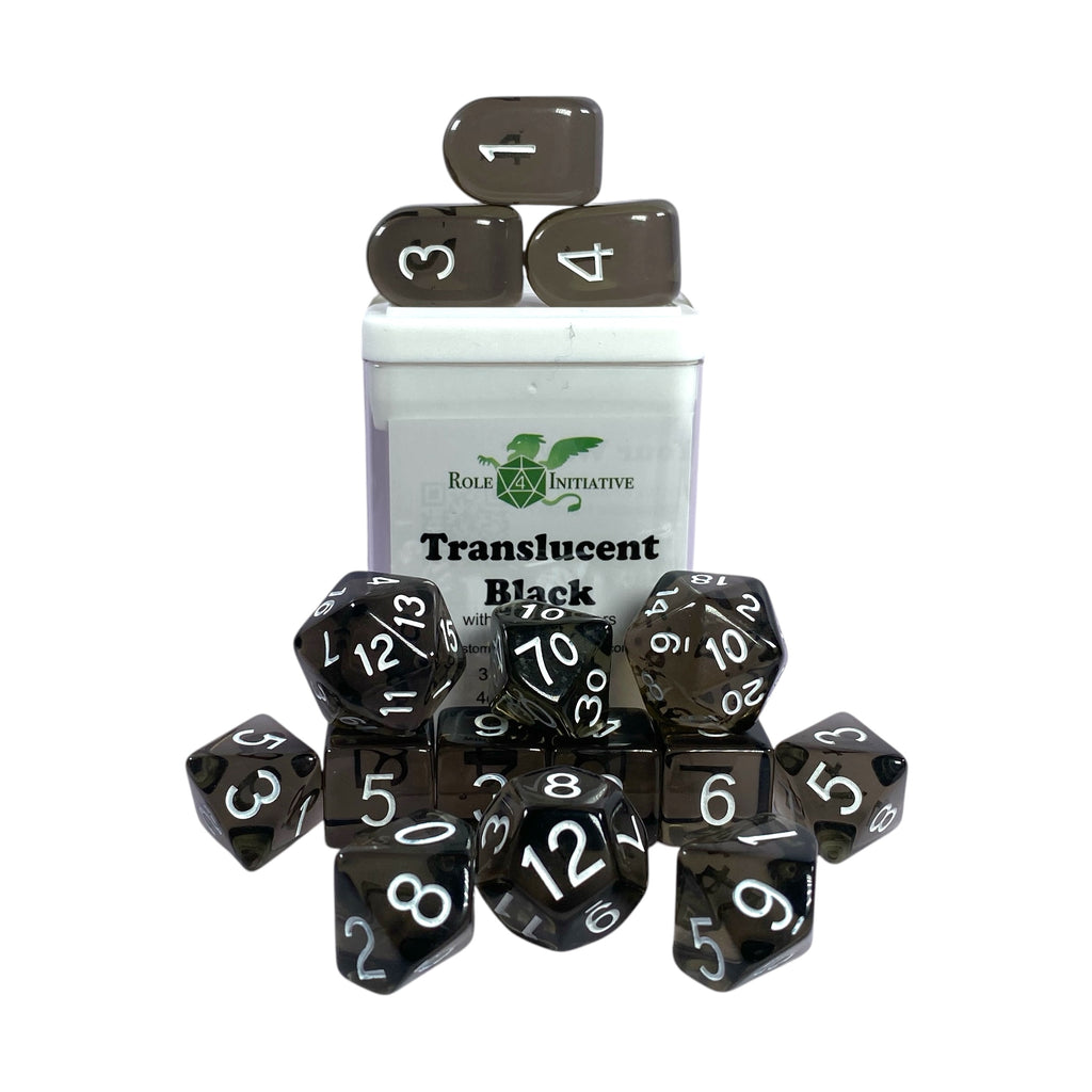 Translucent Black (Smoke) w/ White Ink - Set of 15 Dice