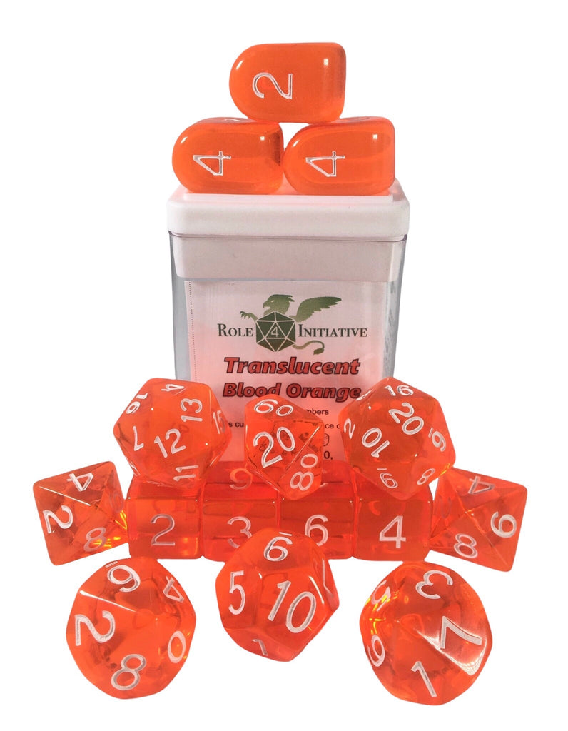 Translucent Blood Orange w/ White Ink - Set of 15 Dice