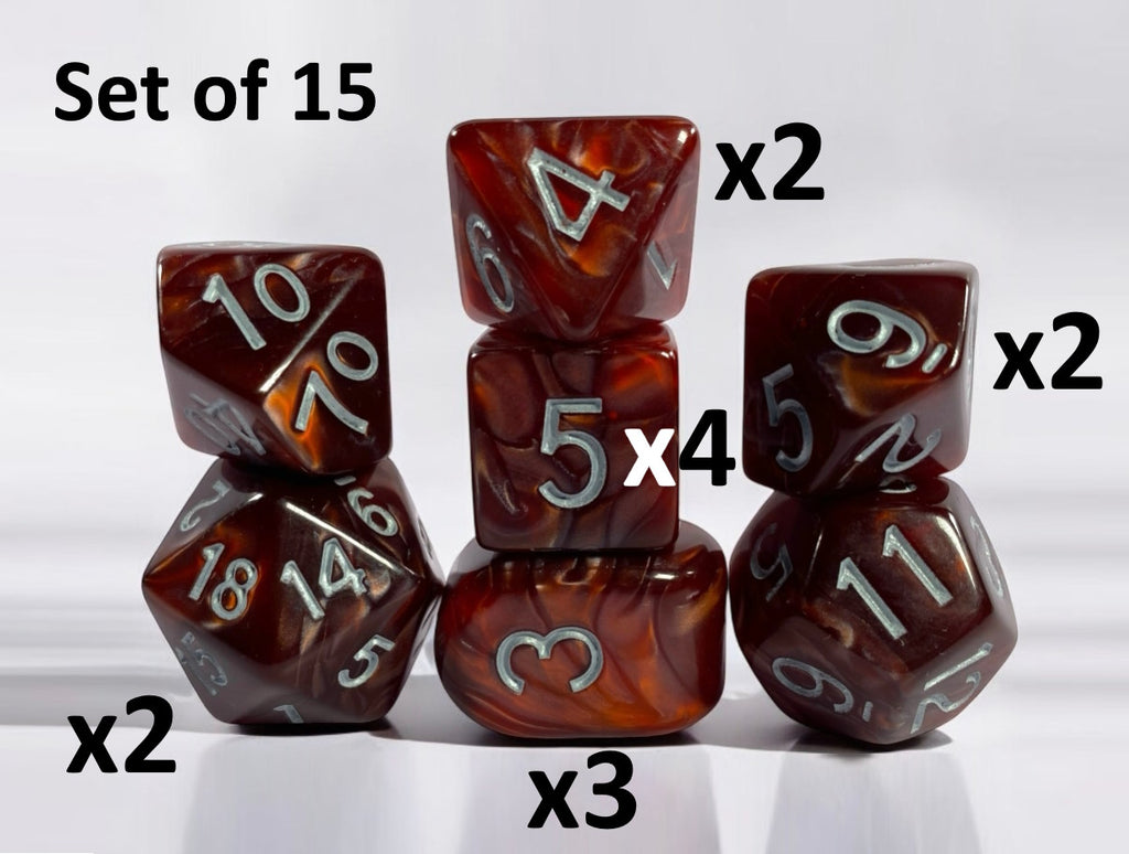 Dice Set of 15 Marble Maroon