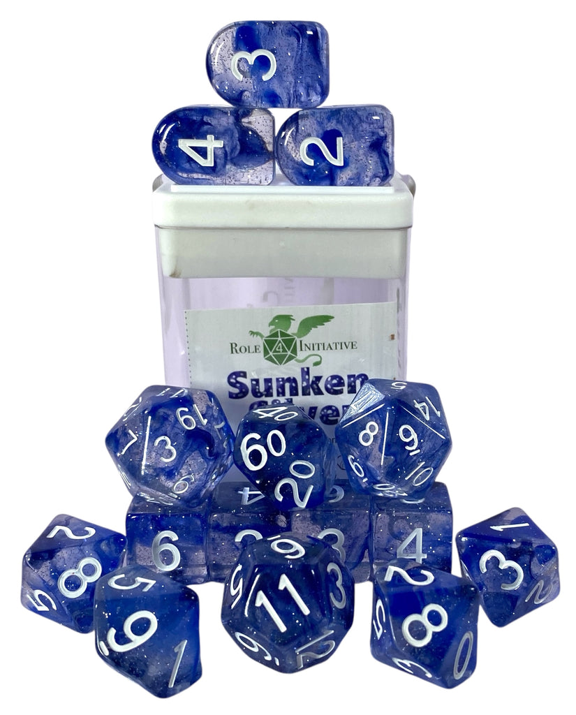 Dice set of 15 Sunken Silver