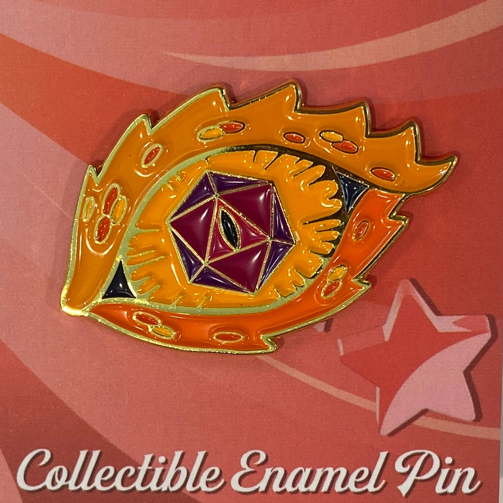 Dragon eye collectible enamel pin from the 2024 Gen Con Pin Bazaar on backing card