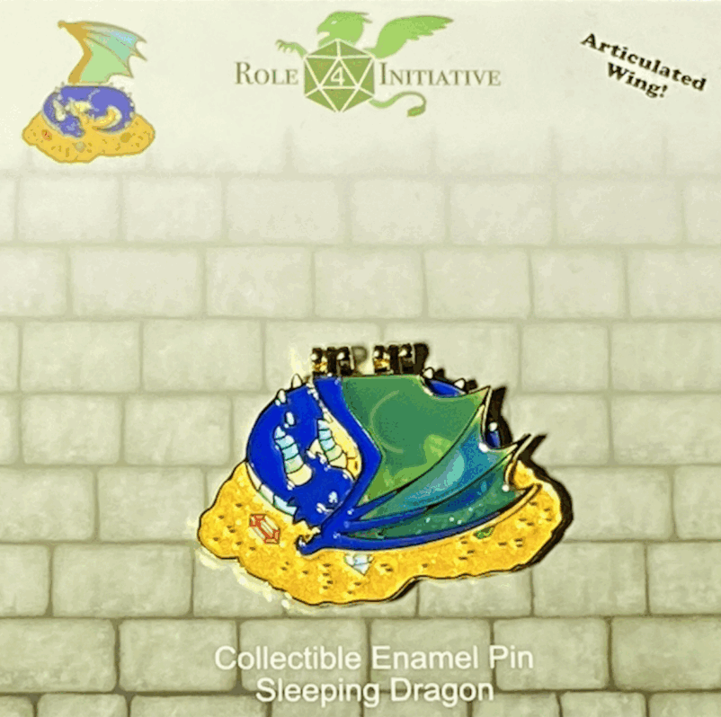 A short gif showing off the articulated wing of the Sleeping Dragon pin.